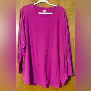 Lands' End Long-Sleeve Crewneck Top in Bright Magenta